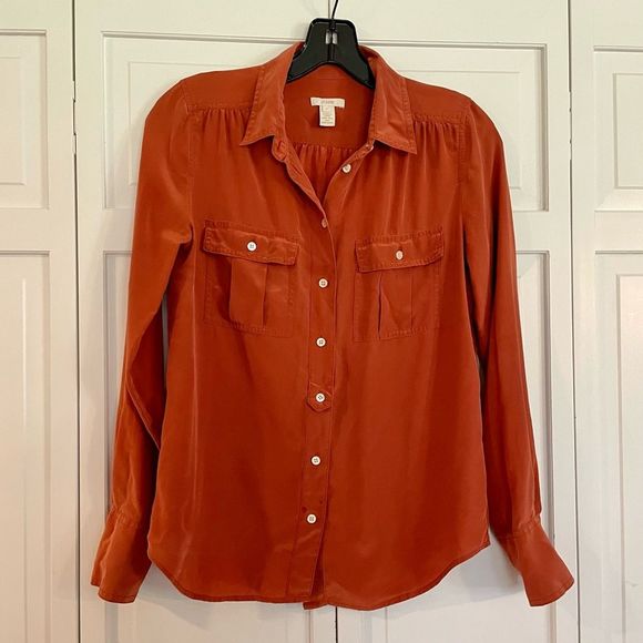 J. Crew Tops - J.crew burnt orange silk button front top size 2